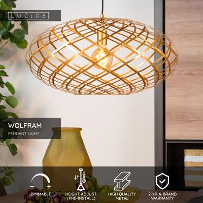 Lucide WOLFRAM - Pendant light - Ø 65 cm - 1xE27 - Matt Gold / Brass